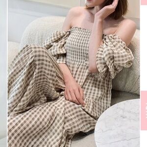 Nothing Fits But Kiko Maxi Dress in Beige Gingham